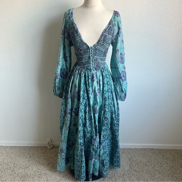 NWOT Free People “A New Way” Teal Bluish Purple Floral Long Sleeve Maxi Dress S - Picture 8 of 14